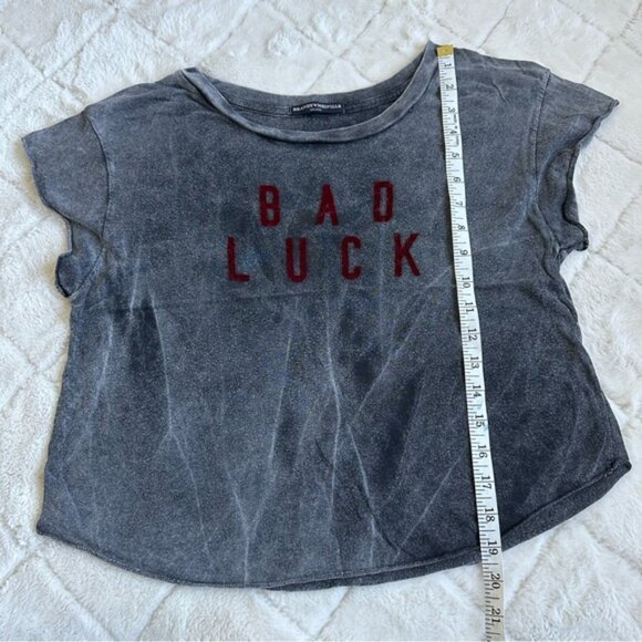 Brandy Melville | Gray and Red Velvet Acid Wash "Bad luck" Crop Top | One Size - Picture 7 of 8